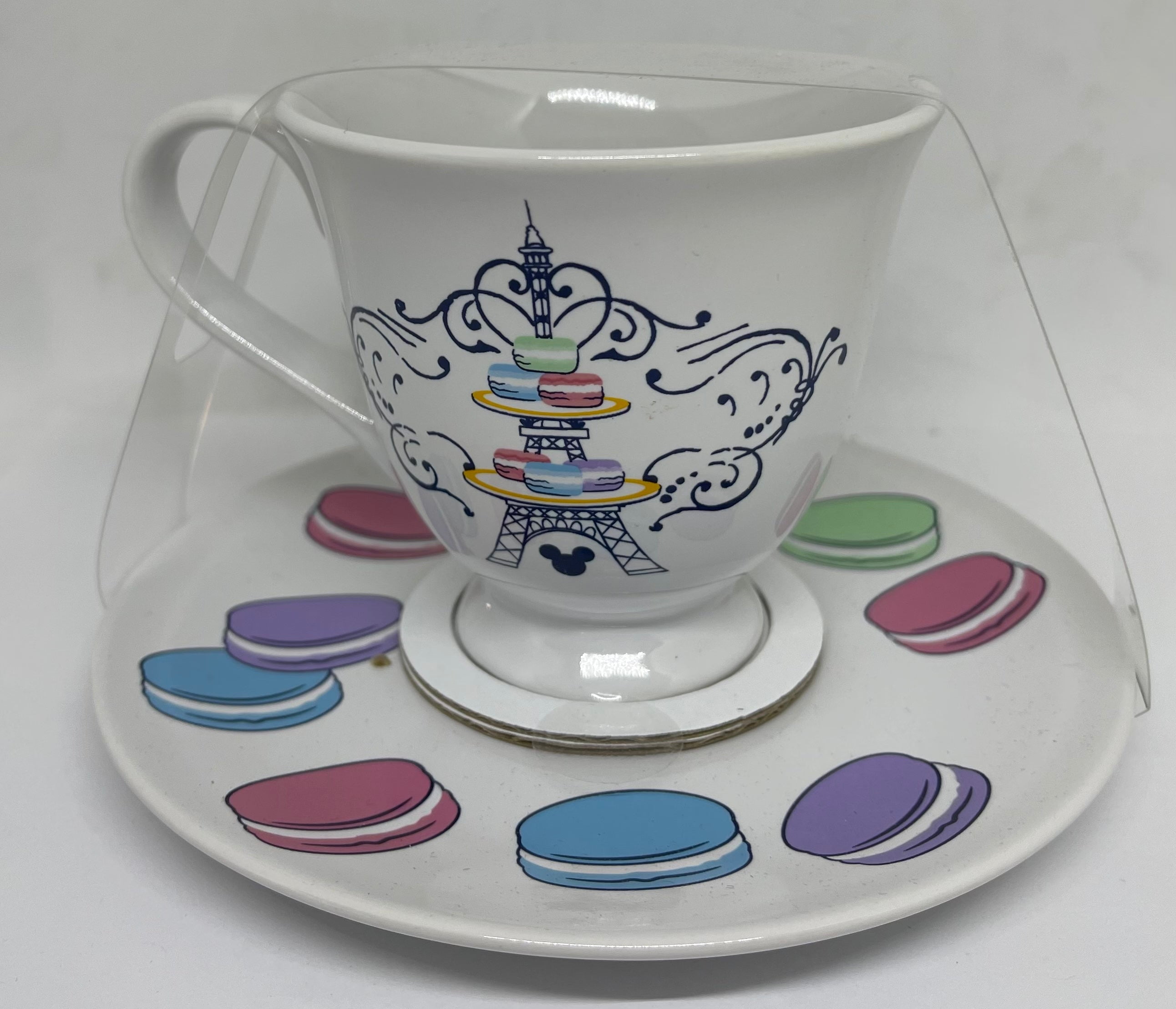 Disney Parks 4 Espresso Cup & Saucer Sets - Mickey Icon Macarons
