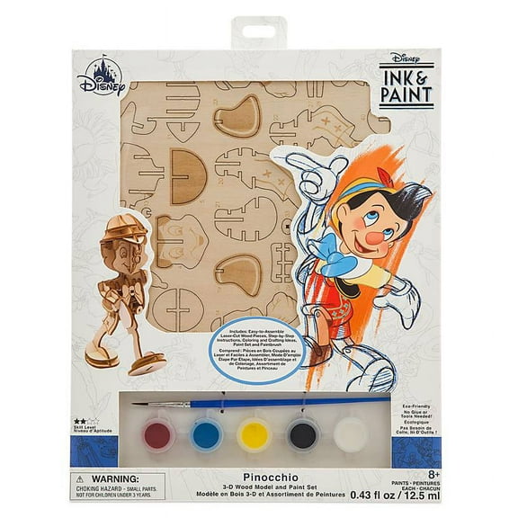 Disney Parks Ink & Paint Pinocchio 3D Wood Model and Paint Set New Sealed