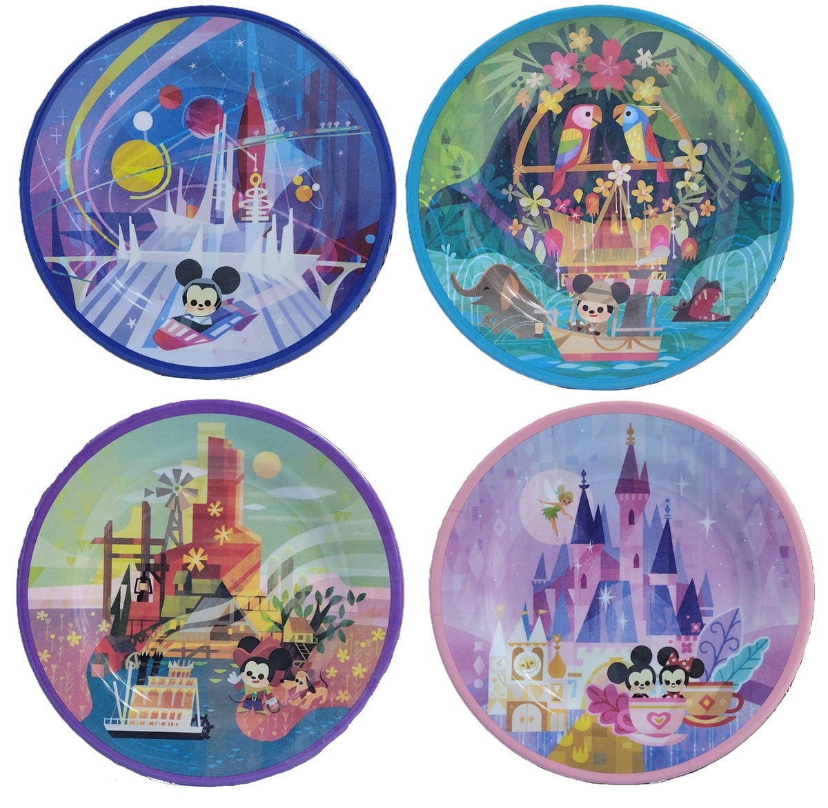 Disney Parks Joey Chou Mickey & Friends 4 Melamine Plates Set