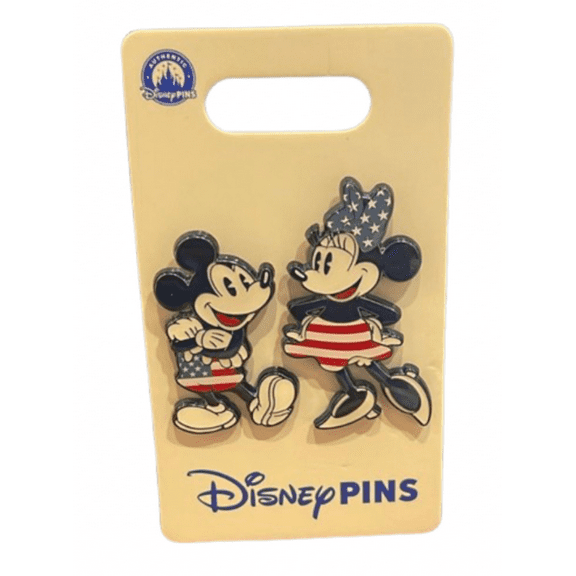 Disney Parks Mickey And Minnie Mouse Americana Pin Set New With Card