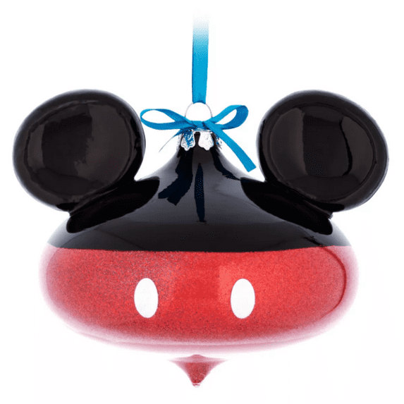 Disney Parks Mickey Ears Glitter Glass Christmas Ornament New with Tag