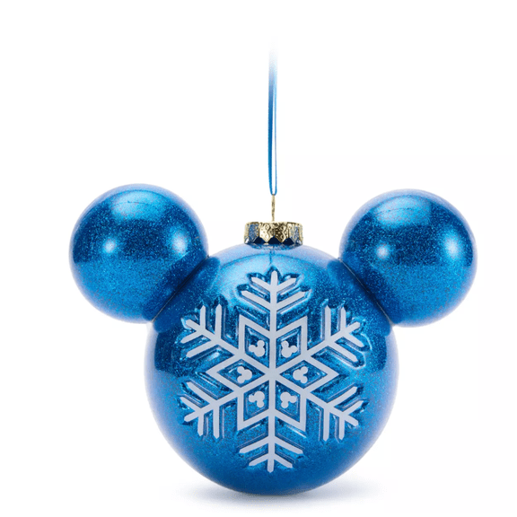 Disney Parks Mickey Icon Snowflake Blue Glass Ball Christmas Ornament New w Tag