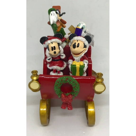 Disney Parks Mickey Minnie Goofy Donald Santa Sleigh Ornament New
