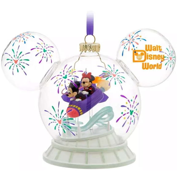 Disney Parks Mickey Minnie Icon Glass Ornament Space Mountain Walt Disney World