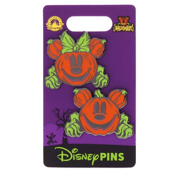 Disney Parks Mickey & Minnie Jack-o'-Lanterns Halloween Pin Set New With Card