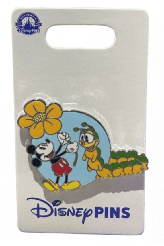 Parks Mickey Mouse & Caterpillar With Flower Pin New with Card