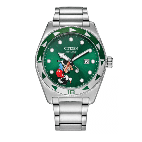 Disney Parks Mickey Mouse Golf Stainless Steel Eco-Drive Watch Citizen New W Box