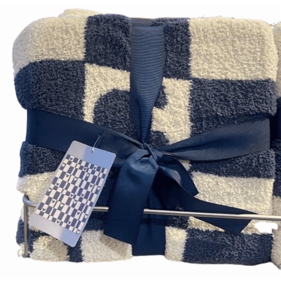 Disney Parks Mickey Mouse Icon Blue Checkerboard Fluffy Throw Blanket New W Tag
