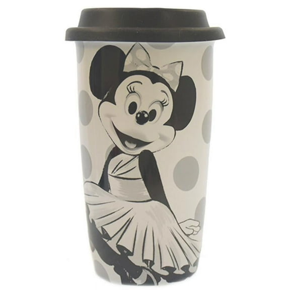 Disney Parks Minnie Mouse Dots Black & White Ceramic Coffee Travel Mug New