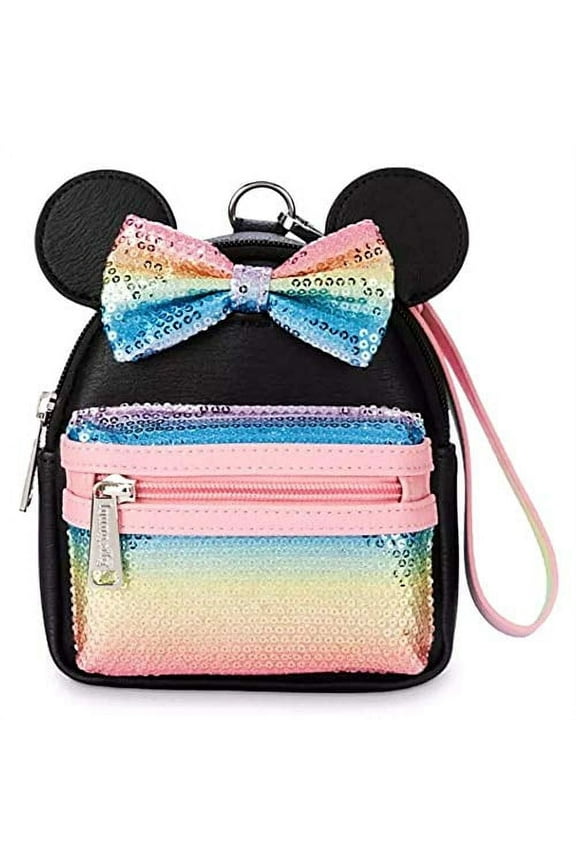 Women's Simulated Leather Pastel Rainbow Belt Bag Wristlet, Black, 1-Piece