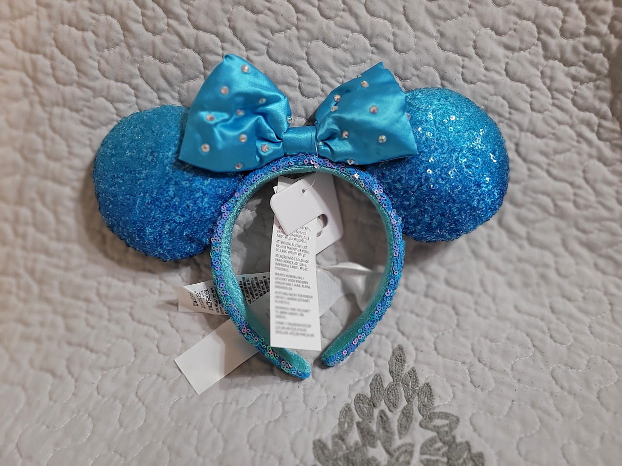 Disney Minnie Mouse Ear Headband Blue Passholder Sequin Bow NWT New ears just dropped online and…we might be getting a  main image 2