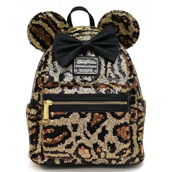 Disney Parks Minnie Mouse Sequined Animal Print Loungefly Mini Backpack