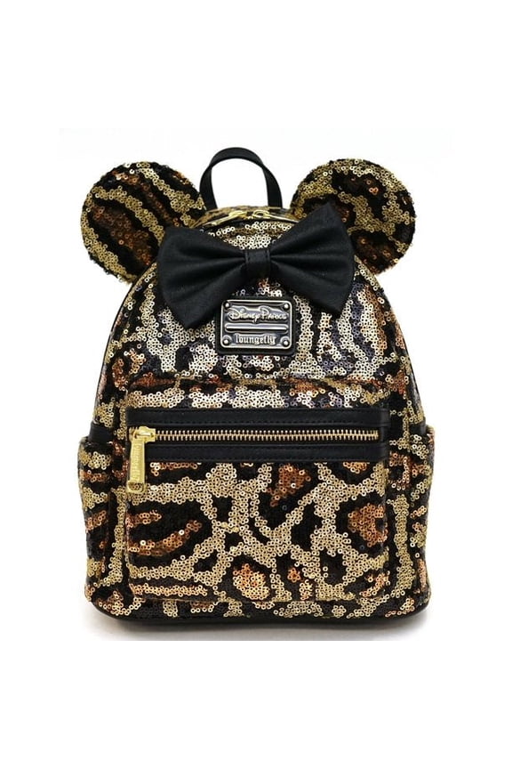 Disney Parks Minnie Mouse Sequined Animal Print Loungefly Mini Backpack