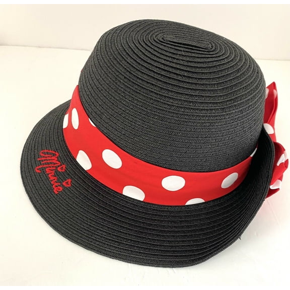 Disney Parks Minnie Mouse Straw Fedora Sun Hat Polka Dot Bow Youth