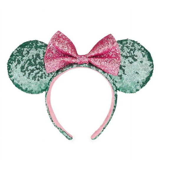 Disney Parks Mint Green Pink Bow Mickey Minnie Sequin Ears Headband