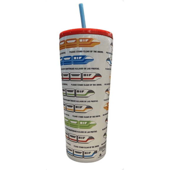 Disney Parks Monorail Tumbler with Straw Please Stand Clear Travel Stainless New