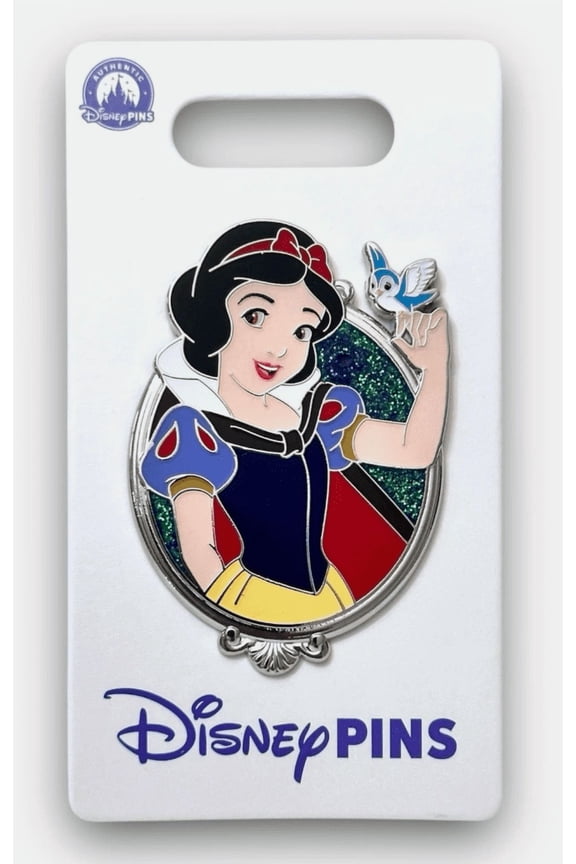 Princess Portrait Silver Frame Snow White Bluebird Pin New w Card