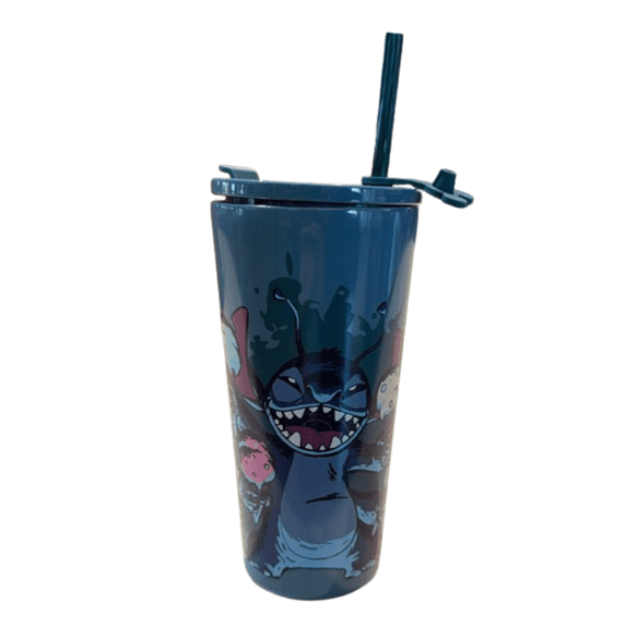 Disney Parks Stitch Blue Tumbler with Straw Stainless Steel New with Tag