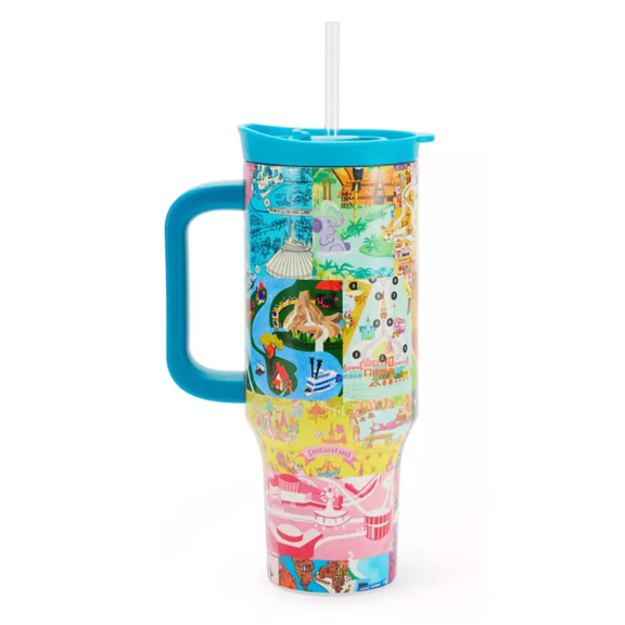 Disney Parks Vintage Maps 40 oz. Stainless Steel Travel Cup w Straw New with Tag