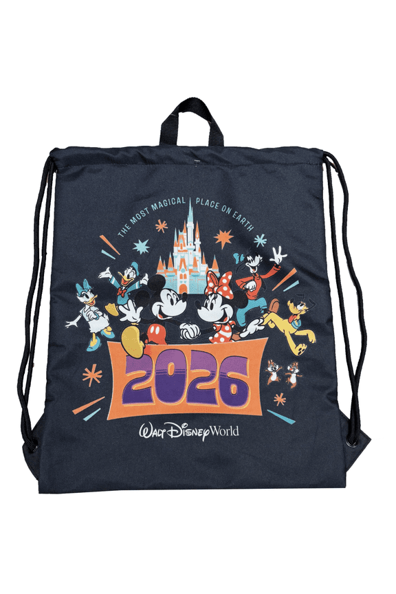 Parks WDW 2026 Mickey & Minnie Mouse Drawstring Backpack Bag New With Tag