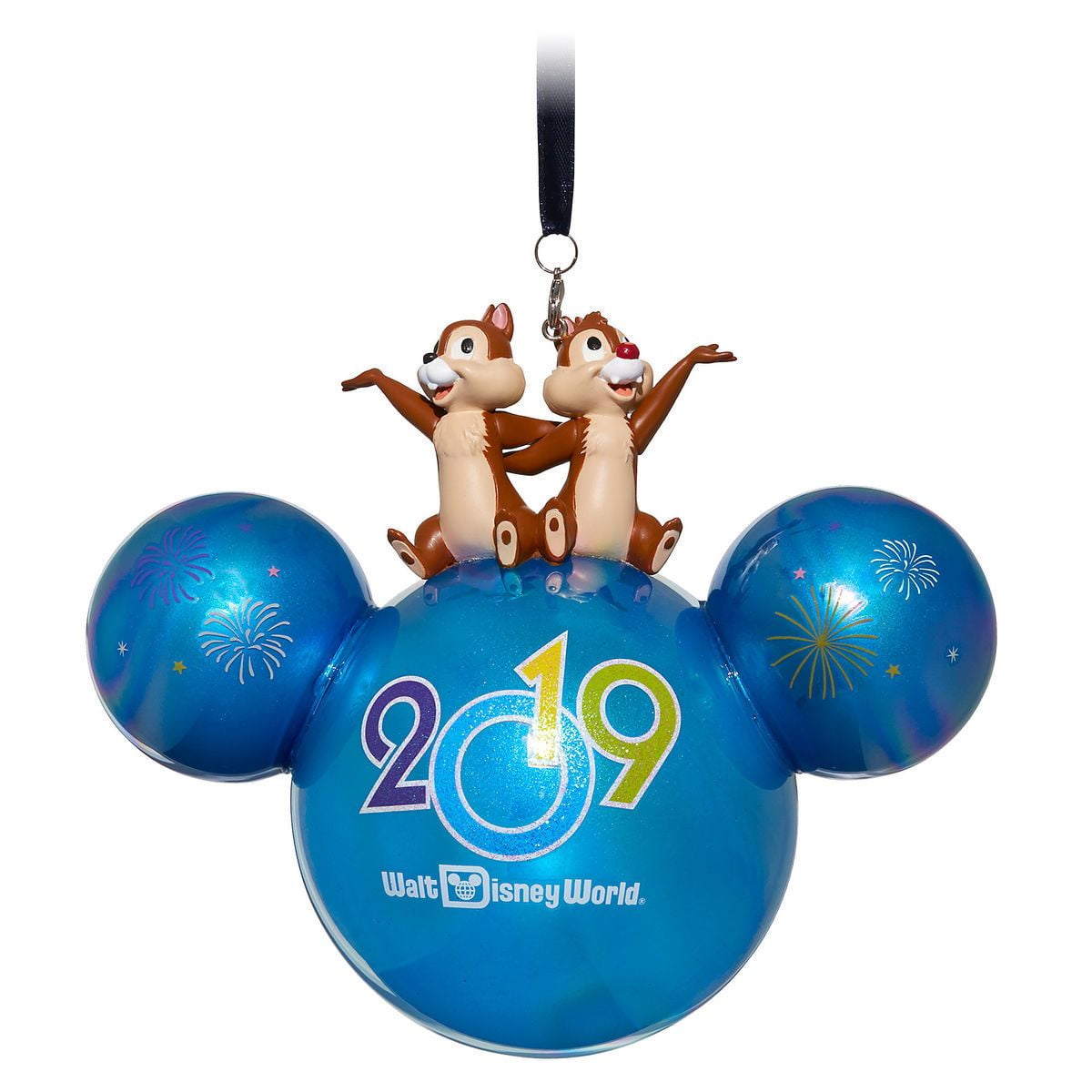 Disney Parks WDW Chip 'n Dale 2019 Mickey Icon Ball Glass Ornament New with Tags