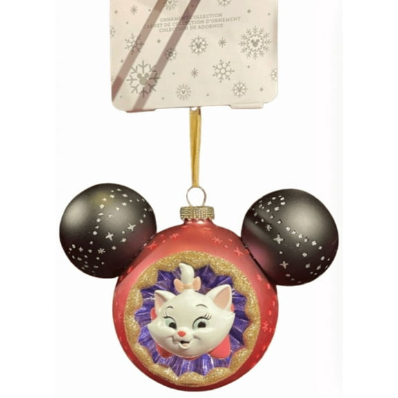 Disney Parks Walt Disney Marie Icon Mickey Ears Glass Christmas Ornament New