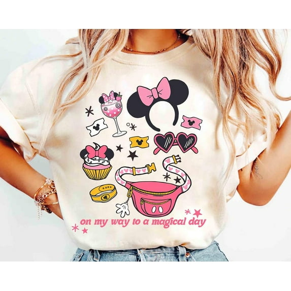 Disney Parks Walt On My Way To A Magical Day Shirt, Magic Kingdom Tee, Disneyland Trip Matching Shirts, Disney Girl Trip 2025, Family Gifts ,Sand Color,Size M