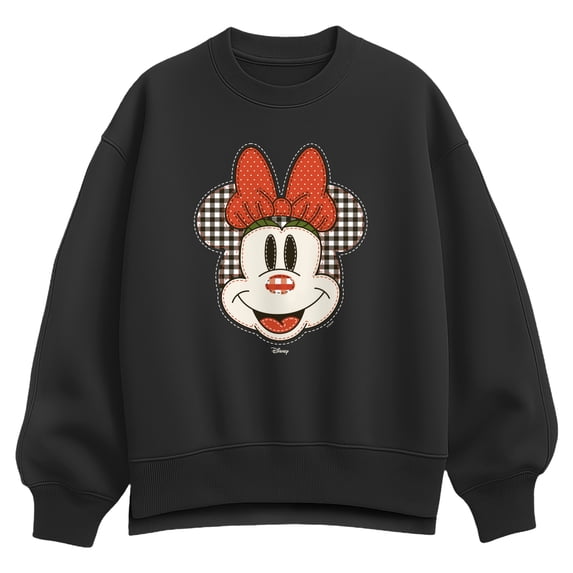 Disney - Patchwork Minnie Mouse - Women's Oversized Fleece Crew Sweatshirt