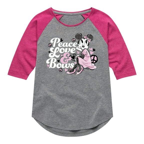 Disney - Peace Love And Bows - Toddler & Youth Girls Raglan Graphic T-Shirt
