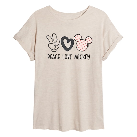 Disney - Peace Love Mickey - Juniors Oversized Graphic T-Shirt