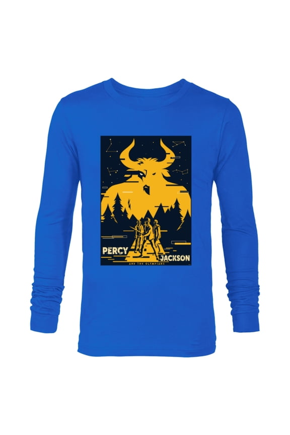 Percy Jackson Three Heroes Against the Minotaur - Long Sleeve T-Shirt for Men - Customized-Navy