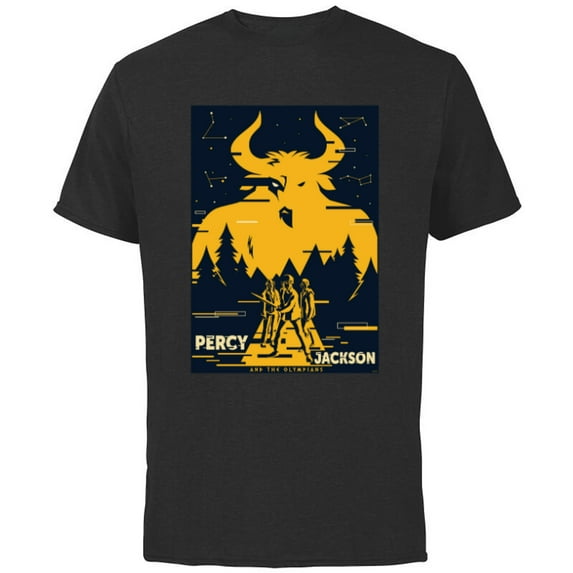 Disney Percy Jackson Three Heroes Against the Minotaur - Short Sleeve Cotton T-Shirt for Adults - Customized-Black