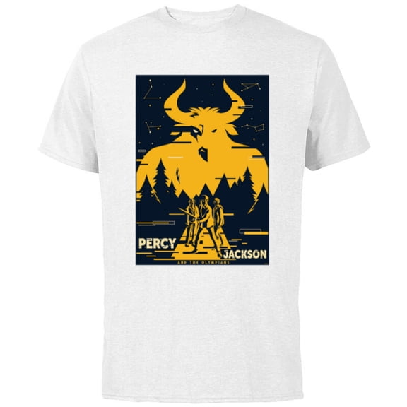 Disney Percy Jackson Three Heroes Against the Minotaur - Short Sleeve Cotton T-Shirt for Adults - Customized-White