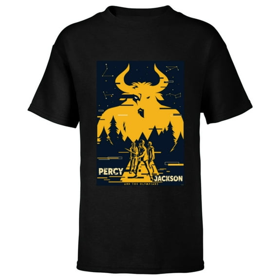 Disney Percy Jackson Three Heroes Against the Minotaur - Short Sleeve T-Shirt for Kids - Customized-Black