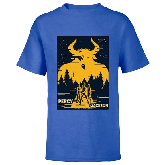 Disney Percy Jackson Three Heroes Against the Minotaur - Short Sleeve T-Shirt for Kids - Customized-Royal