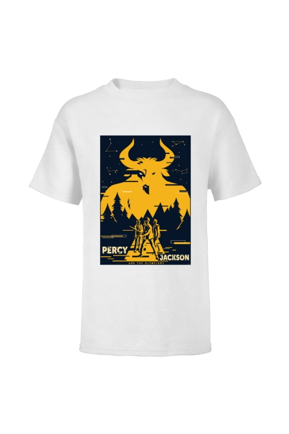 Percy Jackson Three Heroes Against the Minotaur - Short Sleeve T-Shirt for Kids - Customized-White