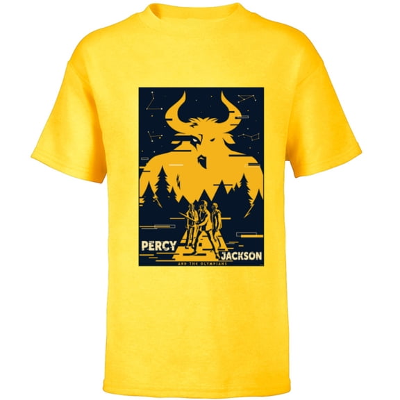 Disney Percy Jackson Three Heroes Against the Minotaur - Short Sleeve T-Shirt for Kids - Customized-Yellow