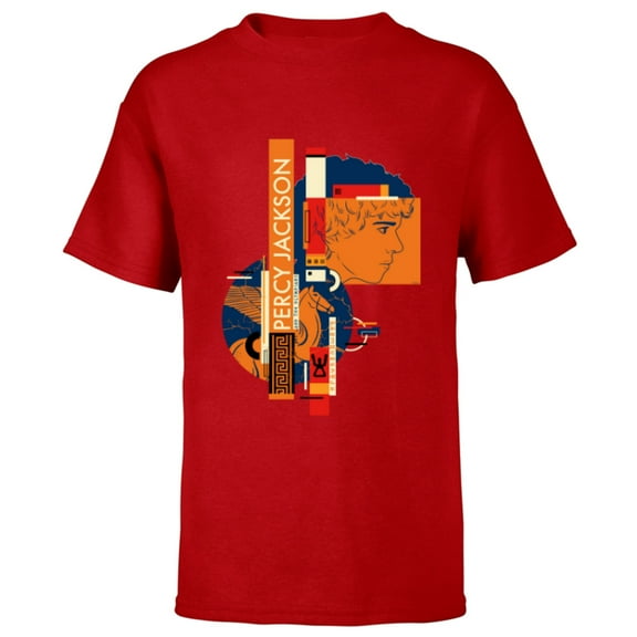 Disney Percy Jackson and Pegasus Greek Vase Style - Short Sleeve T-Shirt for Kids - Customized-Red