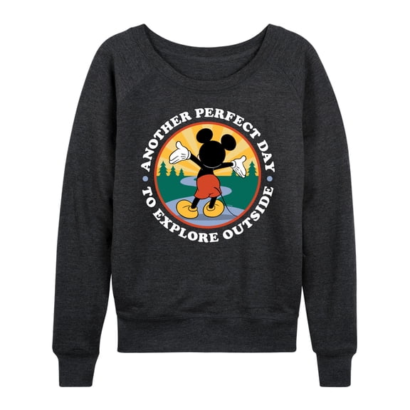 Disney - Perfect Day Explore Outside Women's Lightweight French Terry Wide Neck Long Sleeve Graphic Shirt