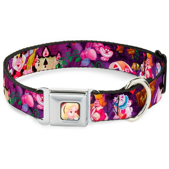 Disney Pet Collar, Dog Collar Metal Seatbelt Buckle, Alice the Queen of Hearts Scenes, 15 to 24 Inches 1.0 Inch Wide
