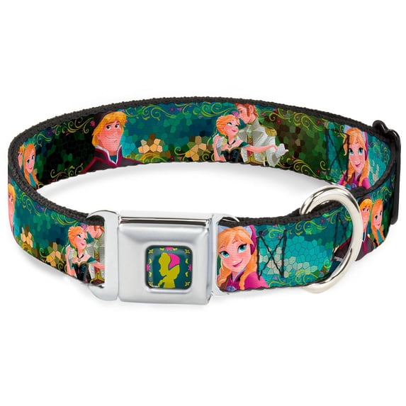 Disney Pet Collar, Dog Collar Metal Seatbelt Buckle, Anna Hans Anna Kristoff Poses, 13 to 17 Inches 1.5 Inch Wide