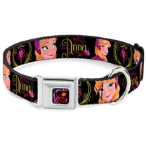 Disney Pet Collar, Dog Collar Metal Seatbelt Buckle, Anna Poses Anna Monogram Heart Cameo Pinks Yellow, 9.5 to 13 Inches 1.0 Inch Wide