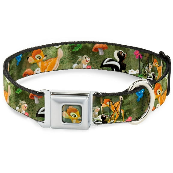 Disney Pet Collar, Dog Collar Metal Seatbelt Buckle, Bambi Friends Scene, 20 to 31 Inches 1.5 Inch Wide