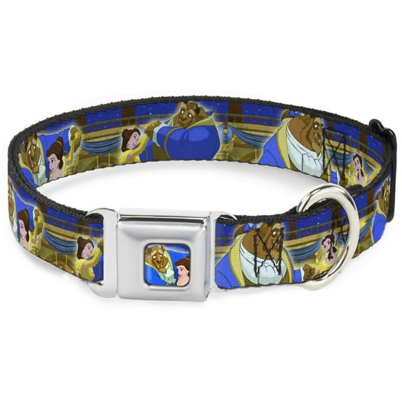 Disney Pet Collar, Dog Collar Metal Seatbelt Buckle, Beast Belle Ball Scene Poses, 15 to 24 Inches 1.0 Inch Wide