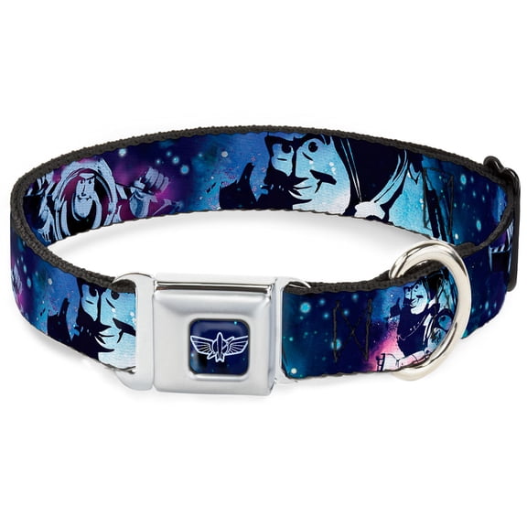 Disney Pet Collar, Dog Collar Metal Seatbelt Buckle, Buzz Lightyear Poses Galaxy Blues, 9.5 to 13 Inches 1.0 Inch Wide