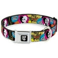 thumbnail image 1 of Disney Pet Collar, Dog Collar Metal Seatbelt Buckle, Cruella de Vil Cruell World and Round Badge Icons Collage, 13 to 17 Inches 1.5 Inch Wide, 1 of 9