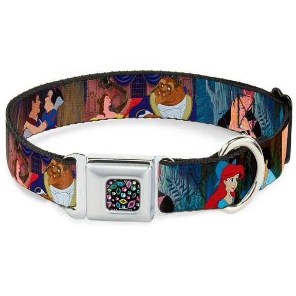 Disney Pet Collar, Dog Collar Metal Seatbelt Buckle, Disney Princess Scenes Framed, 11 to 16.5 Inches 1.0 Inch Wide