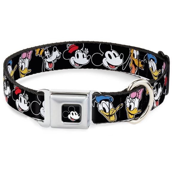 Disney Pet Collar, Dog Collar Metal Seatbelt Buckle, Disney The Sensational Six Smiling Faces Black, 9.5 to 13 Inches 1.0 Inch Wide