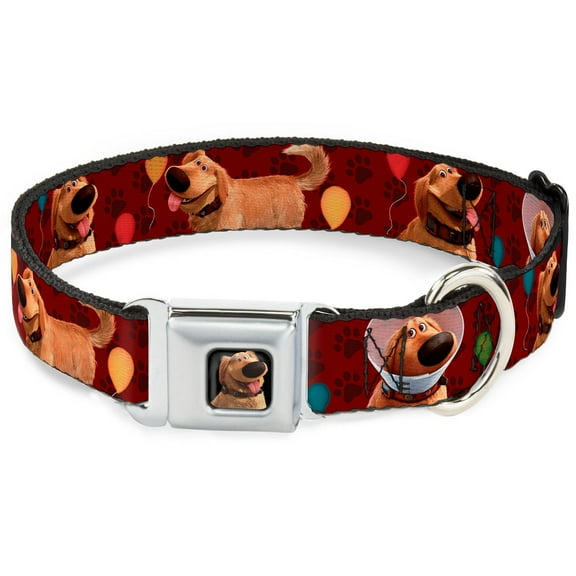 Disney Pet Collar, Dog Collar Metal Seatbelt Buckle, Dug Poses Balloons Paw Print Reds, 16 to 23 Inches 1.5 Inch Wide