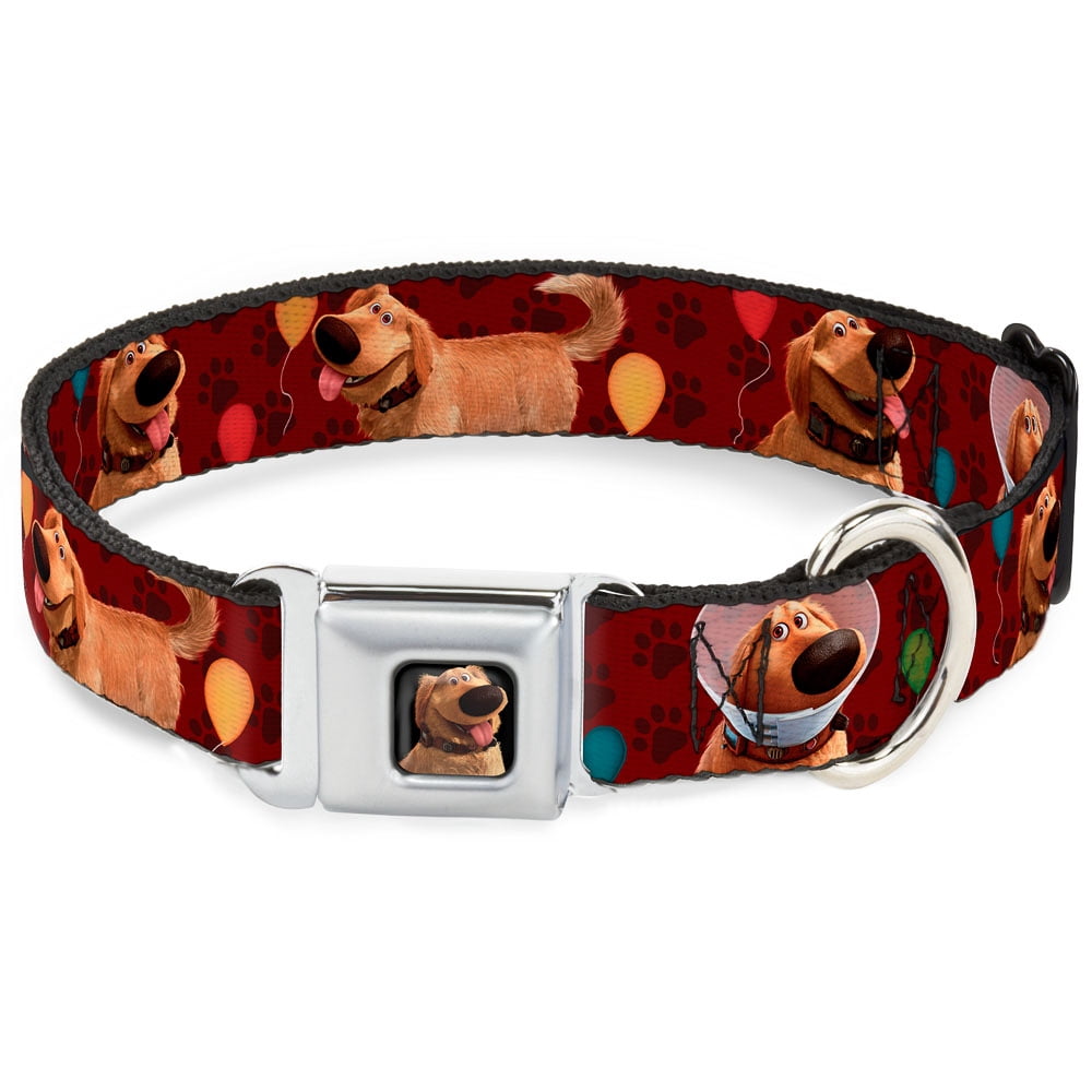 Disney Pet Collar, Dog Collar Metal Seatbelt Buckle, Dug Poses Balloons Paw Print Reds, 9.5 to 13 Inches 1.0 Inch Wide